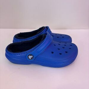 Crocs Kid's Blue with Black Fur Lined Shoes Size Youth 3